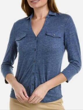 J. MCLAUGHLIN brynn linen jersey 3/4 sleeve shirt S